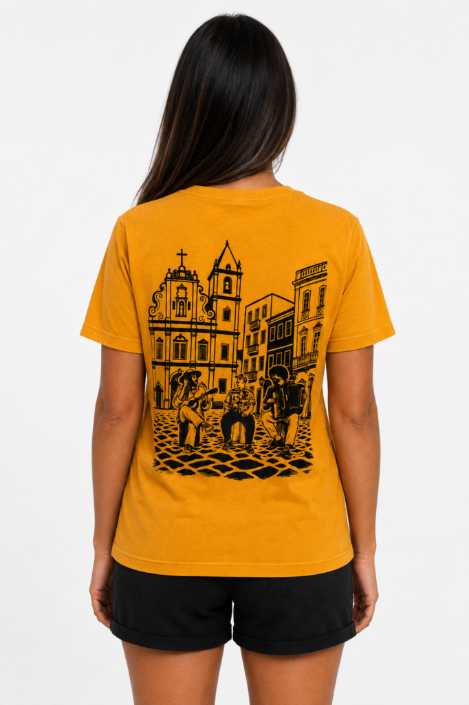 Camiseta Xilogravura Mostarda