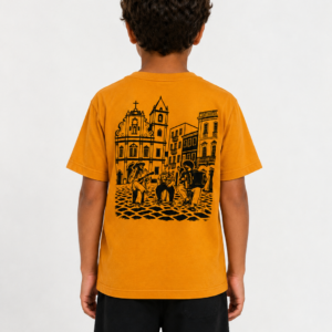 Camiseta Infantil Xilogravura Mostarda